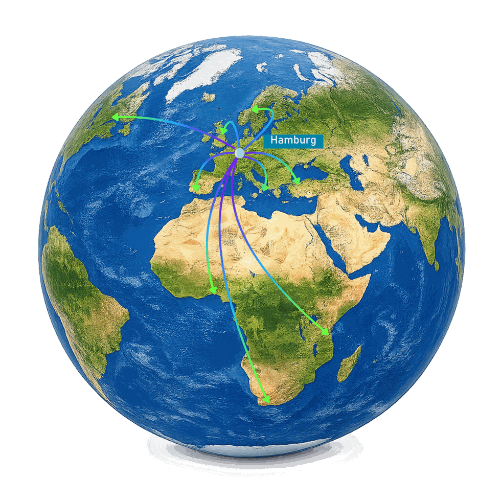 Hamburg station globe with regional service lines