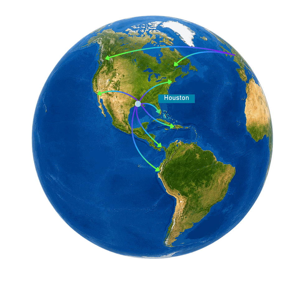 Houston station globe with regional service lines