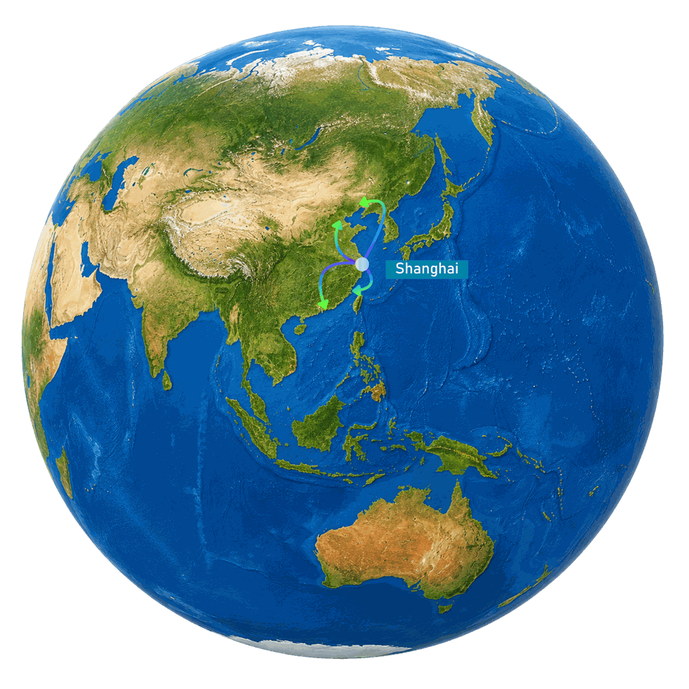 Shanghai station globe with regional service lines