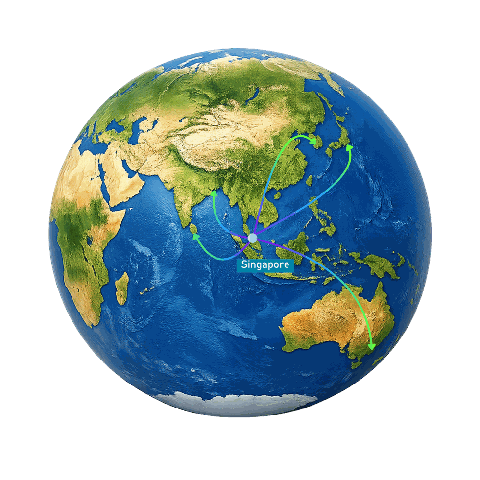 Singapore station globe with regional service lines